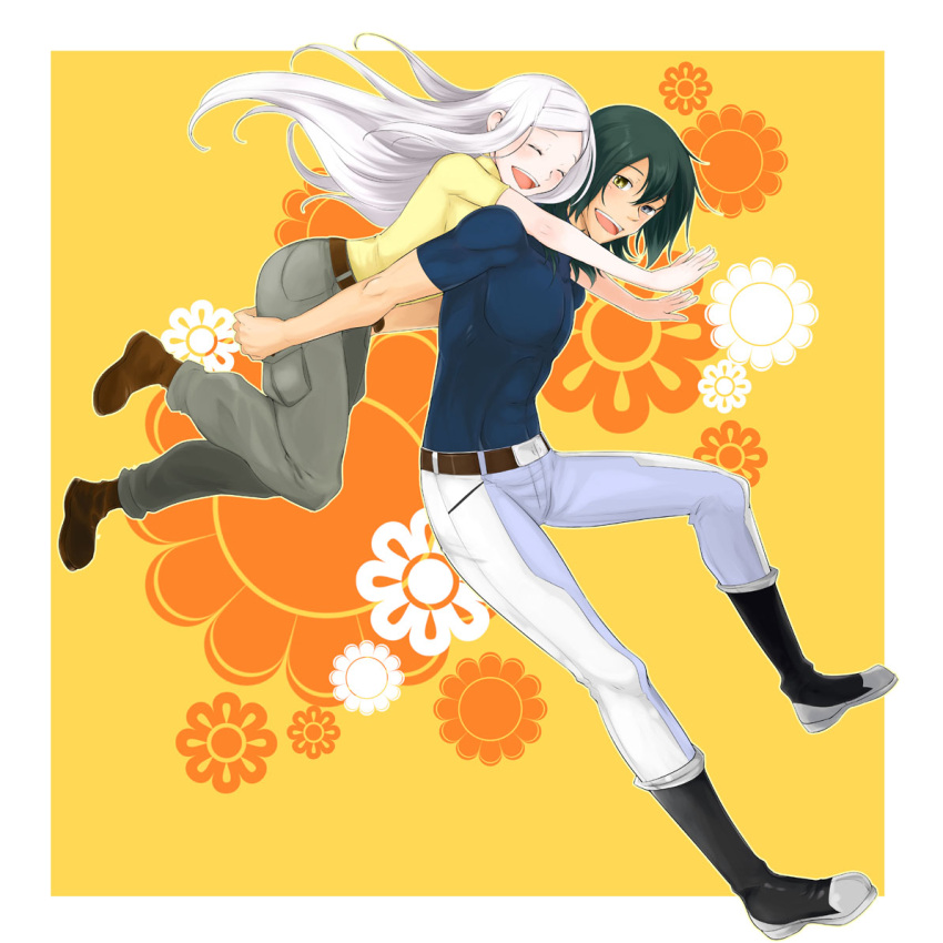 1boy, 1girl, allelujah_haptism, belt, black_hair, closed_eyes, grey_eyes, gundam