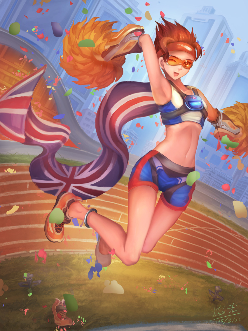 1girl, alternate_costume, armpits, bad_perspective, breasts, brown_eyes, brown_hair, building