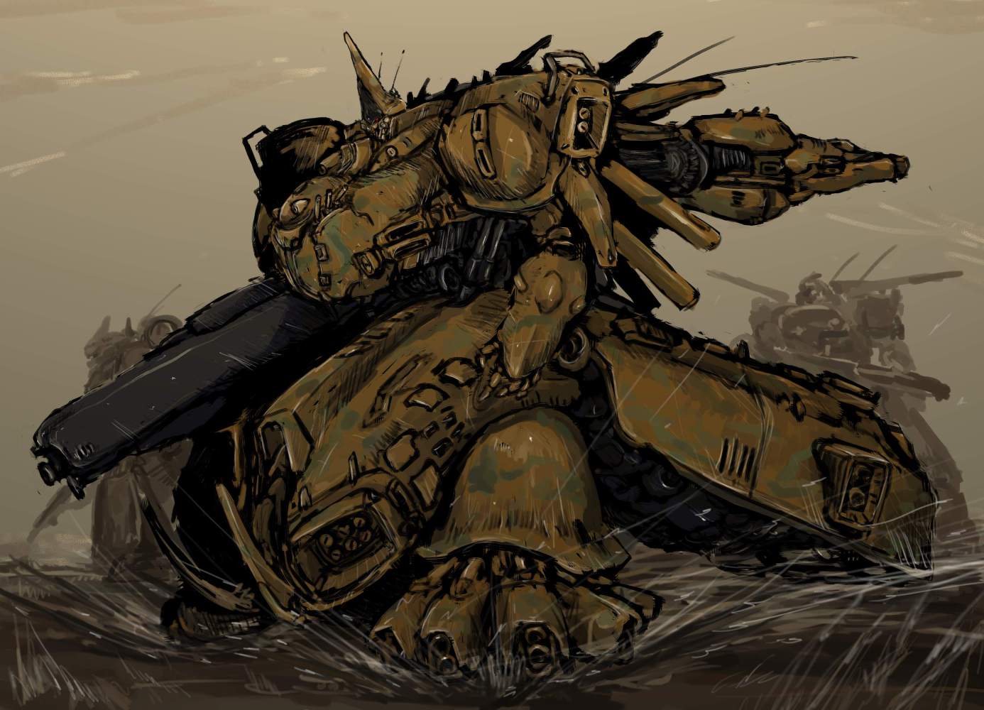 gundam, gundam_the_revival_of_zeon, mecha, moto_murabito, solo, the_o, the_o_ii, traditional_media