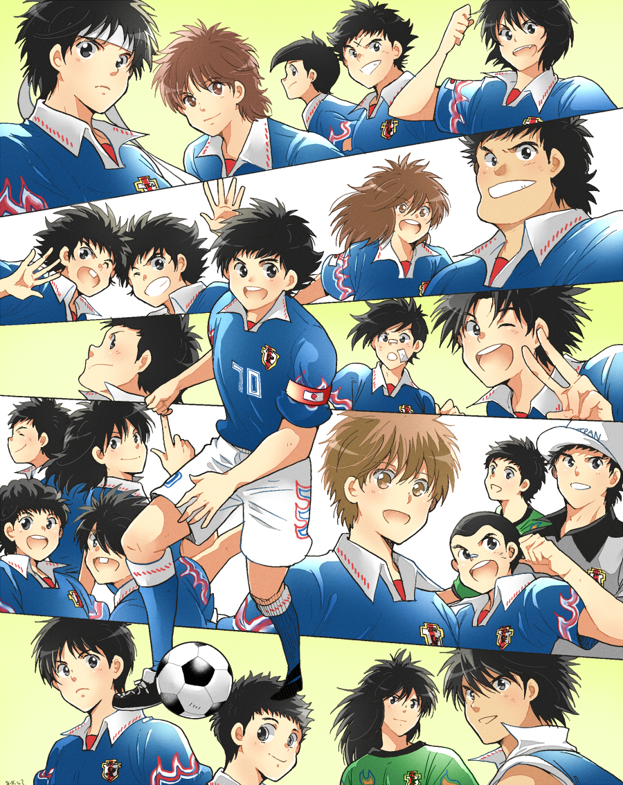 6+boys, akai_tomeya, aoi_shingou, ball, black_hair, brown_hair, captain_tsubasa, hachimaki
