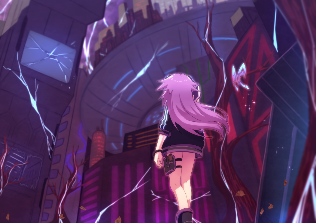 1girl, adult_neptune, bangle, bare_legs, bracelet, cityscape, croire, gun
