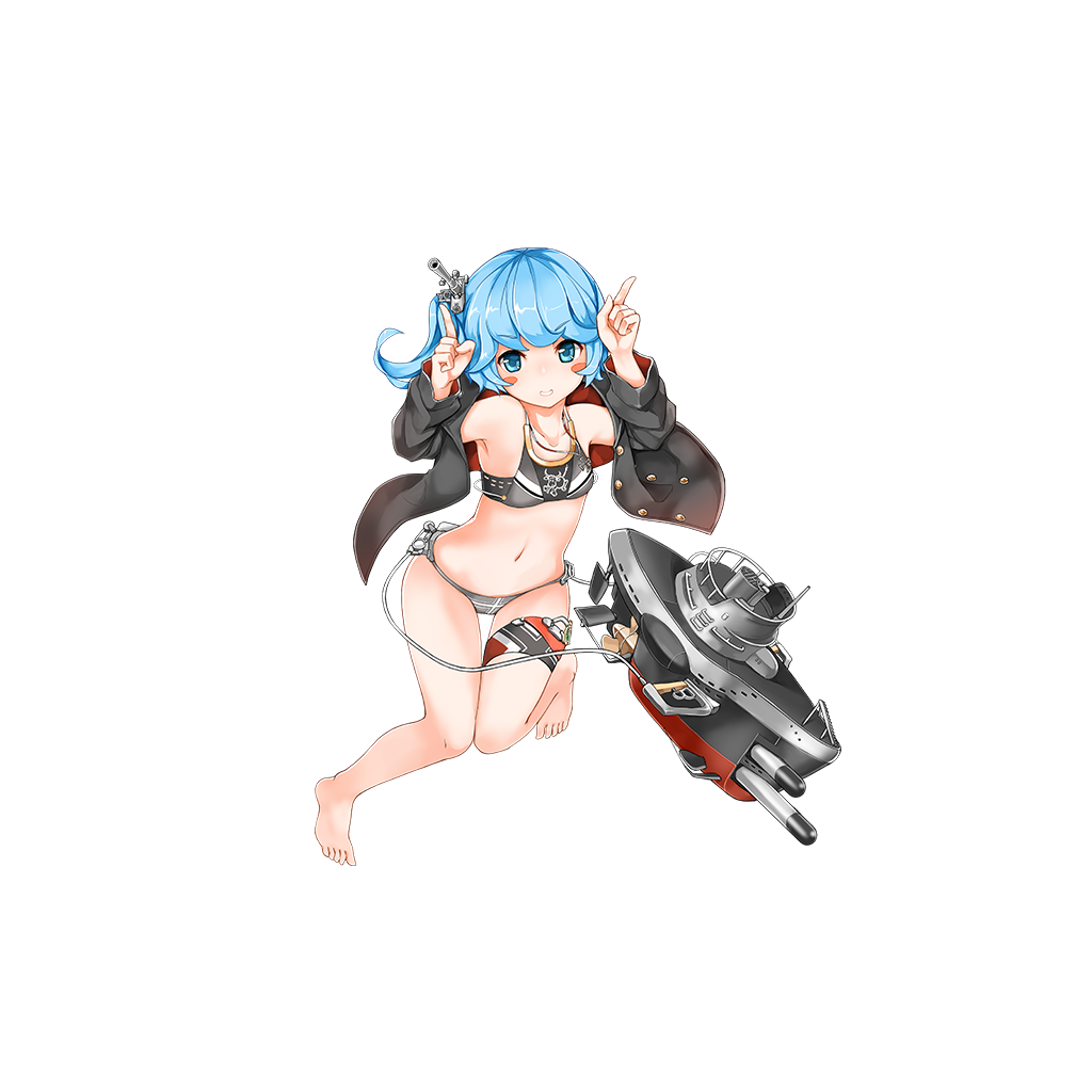 15k, 1girl, bare_legs, barefoot, bikini, black_jacket, blue_eyes, blue_hair