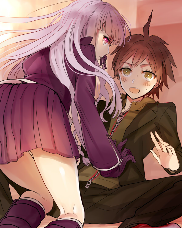 1boy, 1girl, dangan_ronpa, dangan_ronpa_1, inseki_tarou, jacket, kirigiri_kyouko, long_hair
