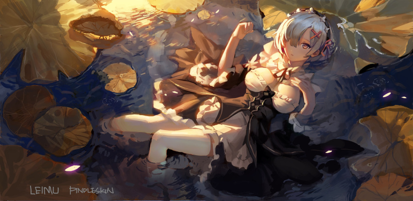 1girl, artist_name, blue_eyes, blue_hair, breasts, breasts_apart, hair_ornament, hair_over_one_eye