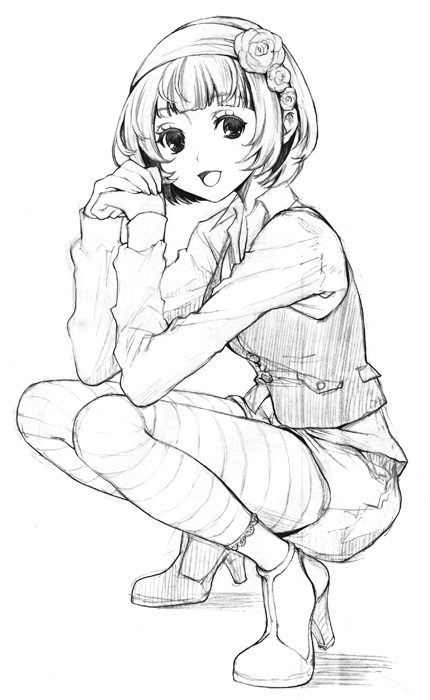 high_heels, joe_sage, long_sleeves, monochrome, pantyhose, sage_joh, shoes, short_hair