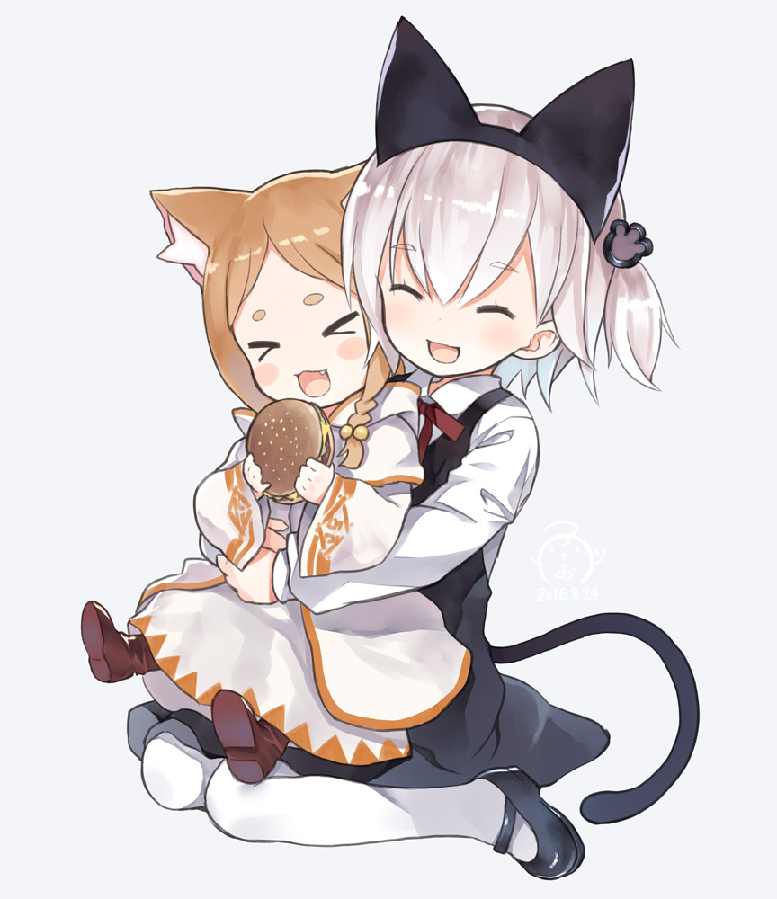 >_<, >o<, 2girls, ^_^, ^o^, animal_ears, blush_stickers, braid