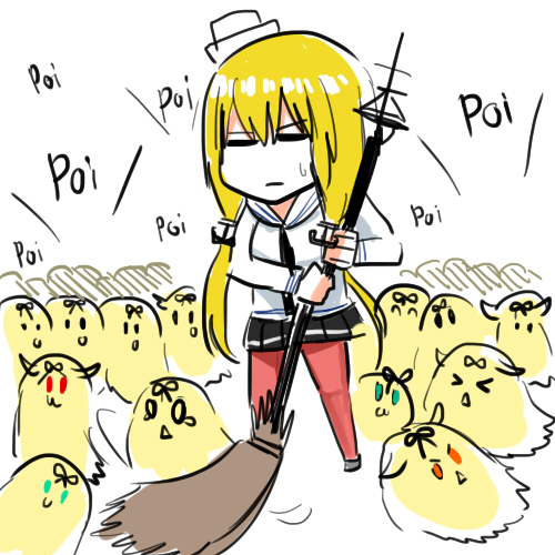 1girl, broom, commentary, kantai_collection, lowres, no_legwear, portland_(zhan_jian_shao_nyu), solo