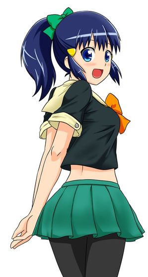 1girl, arms_behind_back, blue_eyes, blue_hair, cosplay, crossover, hasemi_shiruku, hikari_(pokemon)