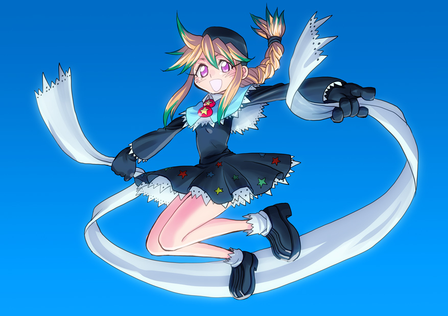 1girl, blonde_hair, braid, gloves, hat, houshin_engi, ko_kibi, long_hair, mizukami_satoshi, ponytail, solo, violet_eyes