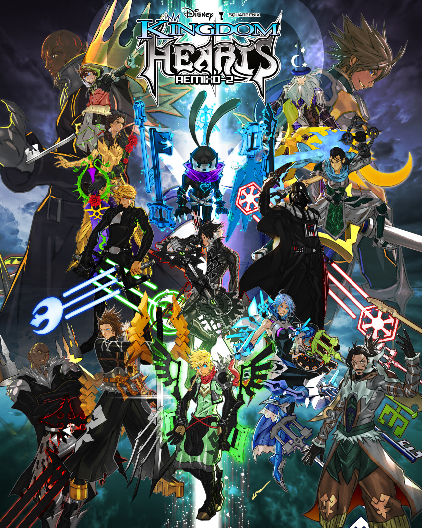3girls, 5girls, 6+boys, absurdres, adapted_costume, aqua_(kingdom_hearts), armor, bald