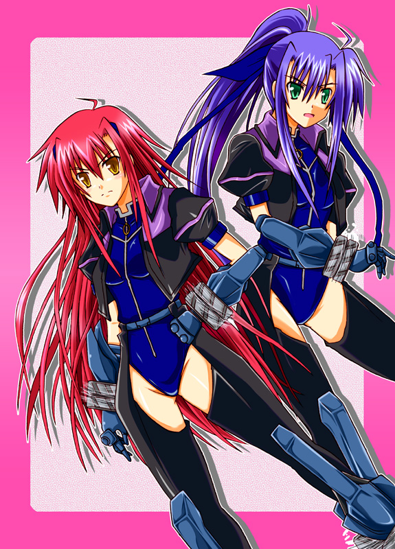 ahoge, gloves, green_eyes, jacket, leotard, long_hair, mahou_shoujo_lyrical_nanoha, mahou_shoujo_lyrical_nanoha_strikers