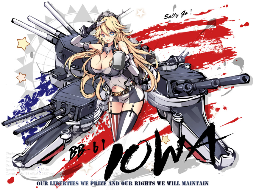 1girl, american_flag, blonde_hair, blue_eyes, breasts, cannon, compass_rose, elbow_gloves
