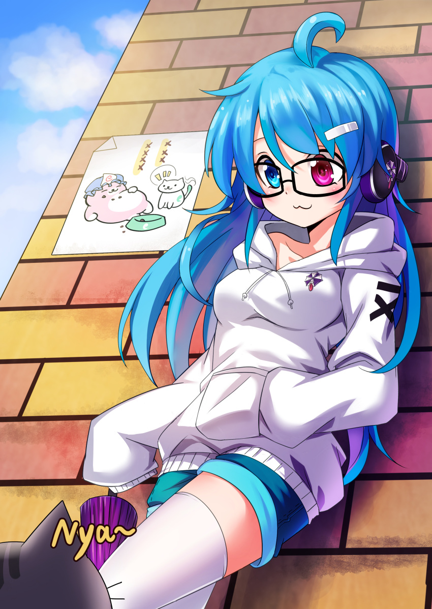 1girl, :3, absurdres, against_wall, ahoge, alternate_costume, alternate_hair_length, alternate_hairstyle