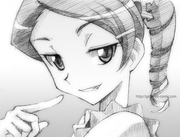 gofu, grin, kaibutsu_oujo, monochrome, naughty_face, sherwood, sketch, traditional_media