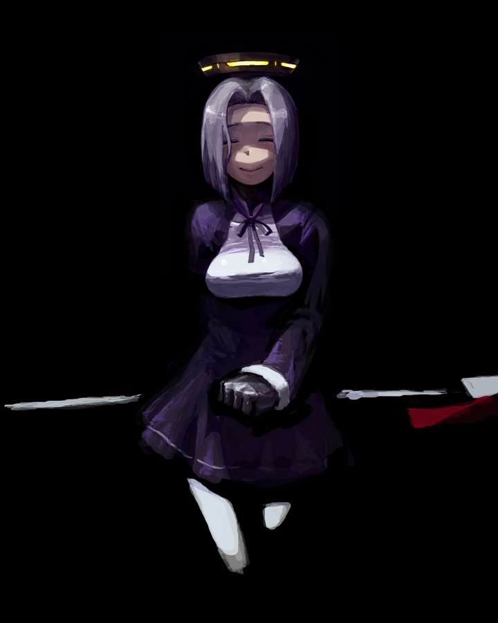 1girl, ^_^, black_background, black_gloves, blue_hair, breasts, closed_eyes, dress