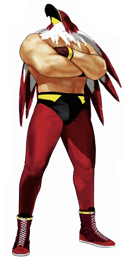 1boy, ankle_boots, bare_chest, boots, crossed_arms, fatal_fury, full_body, griffon_mask
