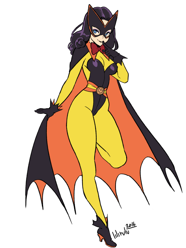 1girl, batman_(series), batwoman, black_gloves, blue_eyes, bow, bowtie, cape