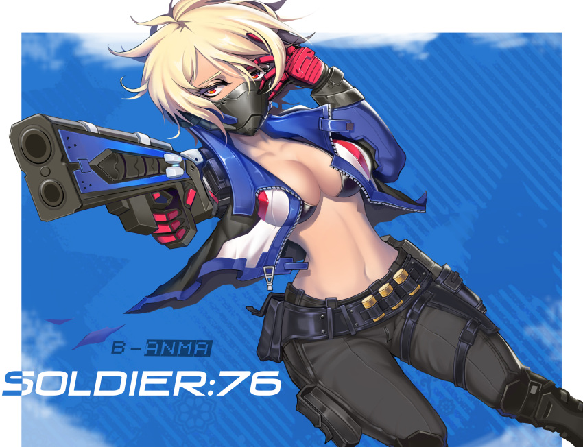 1girl, absurdres, alternate_eye_color, alternate_hair_color, ammunition_belt, artist_name, b-anma, bandolier