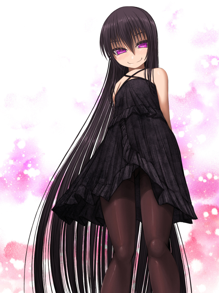 1girl, aebafuti, arms_behind_back, black_dress, black_hair, black_legwear, blush, child