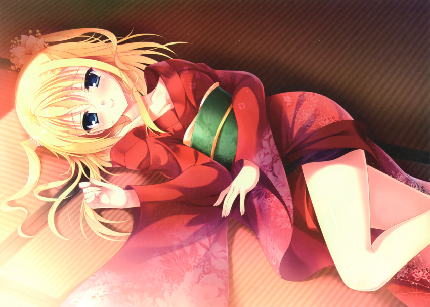 1girl, blonde_hair, blue_eyes, breasts, cleavage, collarbone, da_capo, da_capo_iii