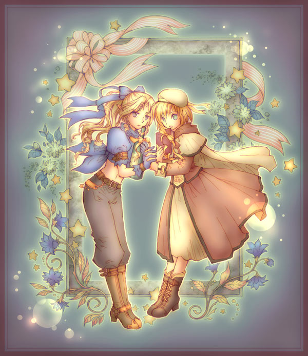 anastacia_(bahamut_lagoon), bahamut_lagoon, blonde_hair, brigadewing, ecatrina, flower, multiple_girls, valentine