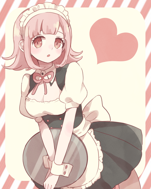 1girl, dangan_ronpa, flipped_hair, maid, mikuni_(open-ranka), nanami_chiaki, pink_eyes, pink_hair, short_hair, solo, super_dangan_ronpa_2