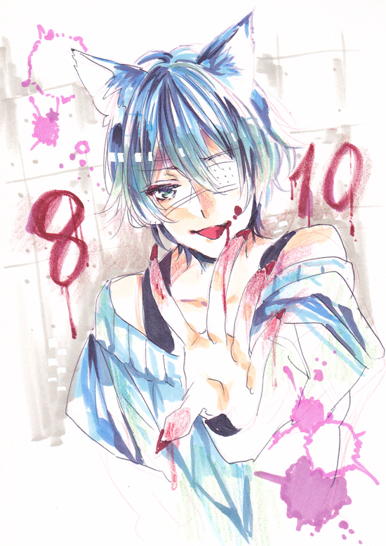 black_hair, blue_eyes, hinose_takeru, kushidori, sweet_clown