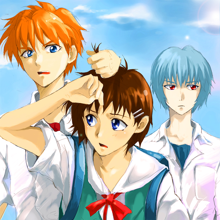 angry, ayanami_rei, ayanami_reiji, background, bad_id, blue_eyes, blue_hair, brown_hair