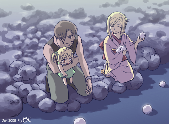 2girls, cotton, cotton_boll, cotton_drifting, family, higurashi_no_naku_koro_ni, if_they_mated, japanese_clothes
