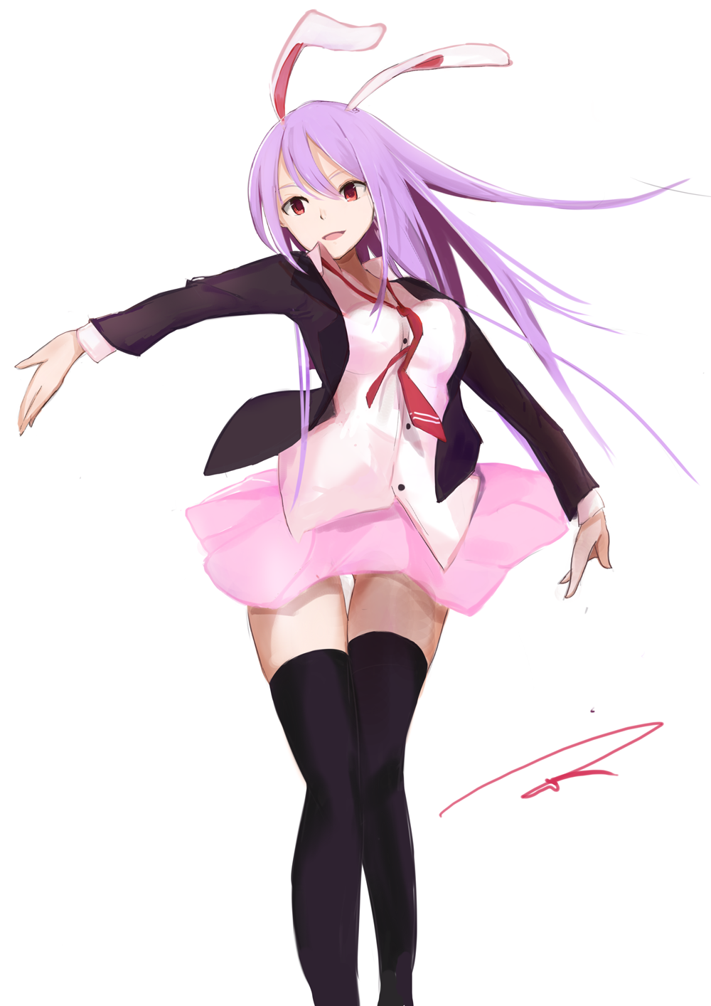 1girl, animal_ears, artist_name, bangs, black_legwear, blazer, blouse, highres