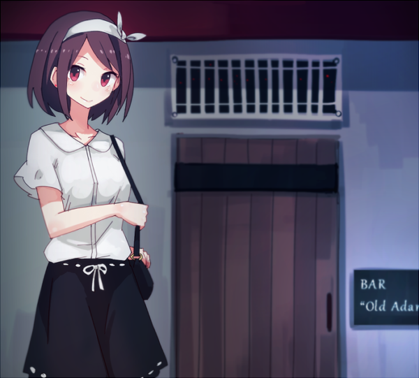 1girl, alternate_hairstyle, bag, black_skirt, blouse, blush, brown_hair, closed_mouth
