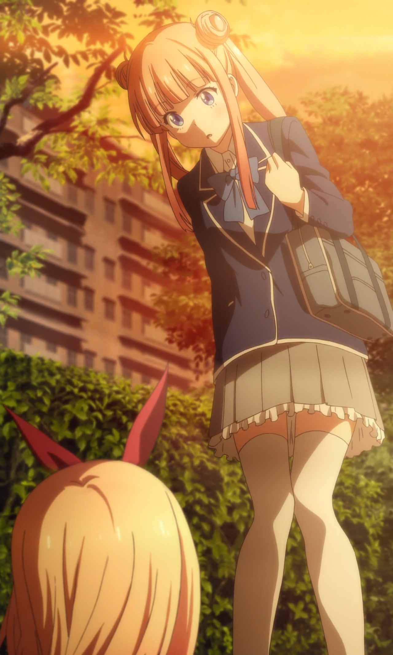 2girls, ayase_kaori, blue_eyes, brown_hair, double_bun, head, highres, imari_maria
