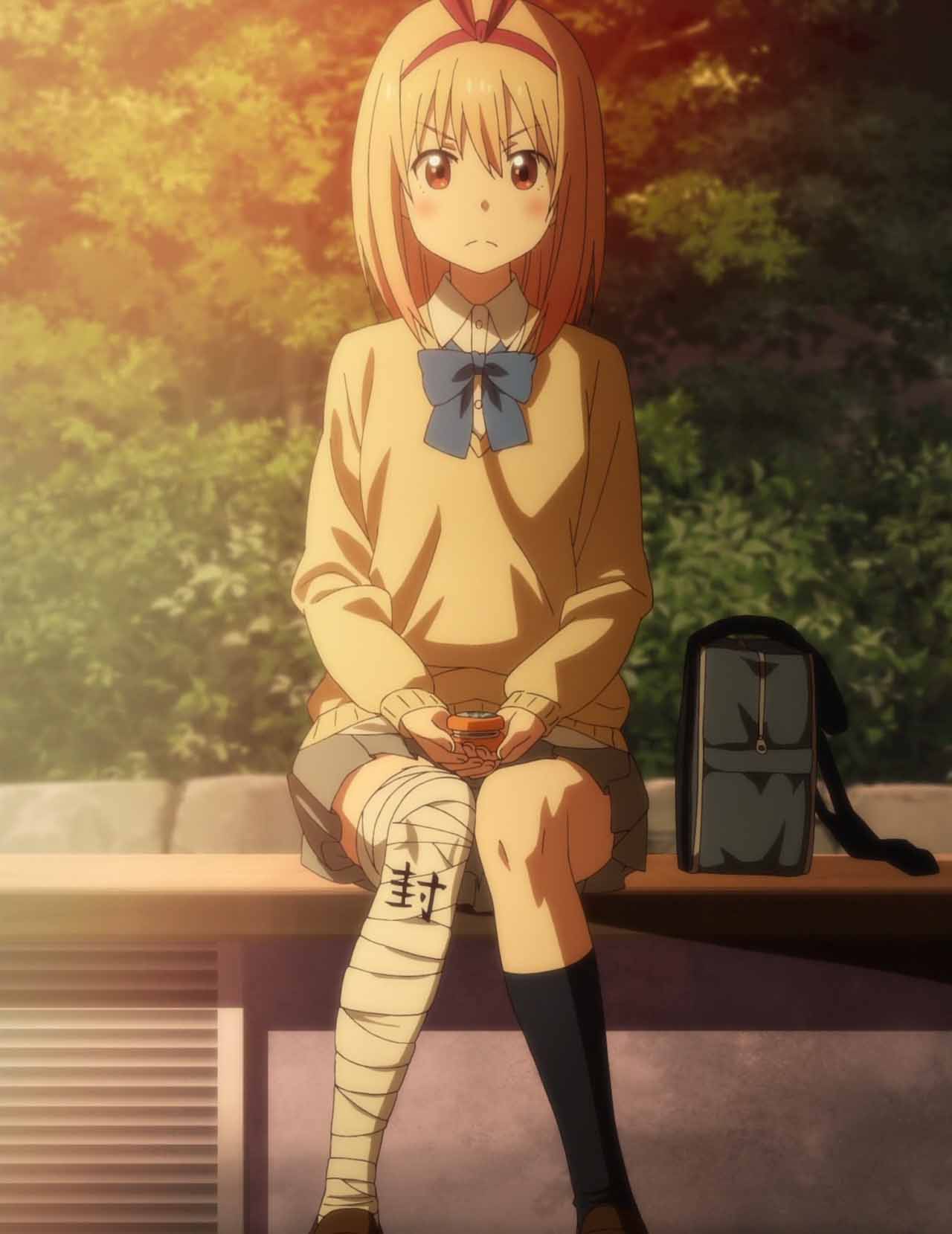 ayase_kaori, bandages, brown_eyes, brown_hair, highres, kono_bijutsubu_niwa_mondai_ga_aru!, school_uniform, screencap