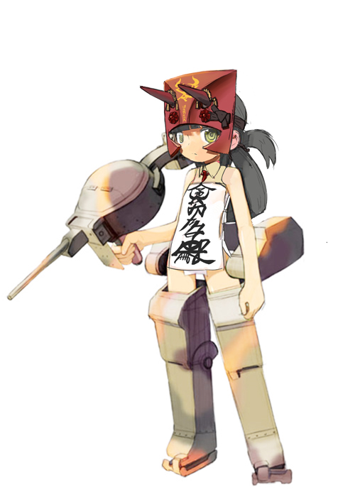child, horns, long_hair, mask, mecha_musume, military, military_vehicle, nijiiro_ink