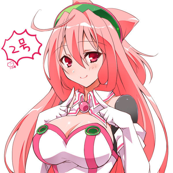 1girl, ahoge, asio_(asiogimuto), blush, breasts, cleavage, commentary_request, detached_collar