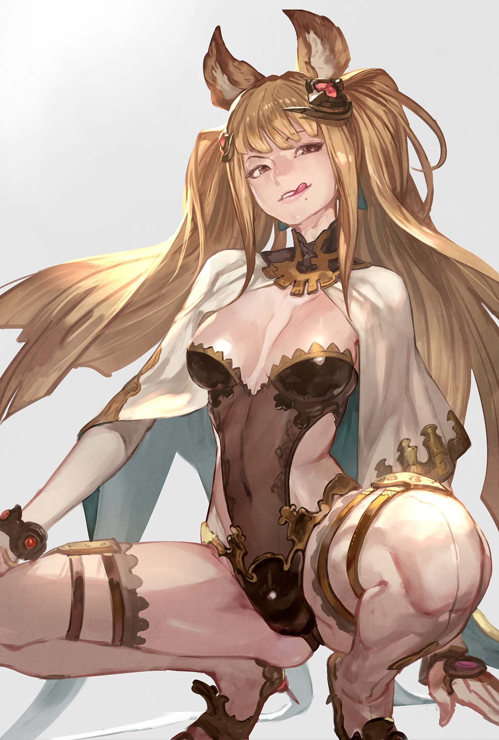 1girl, :q, animal_ears, arm_warmers, bangs, black_leotard, blunt_bangs, breasts