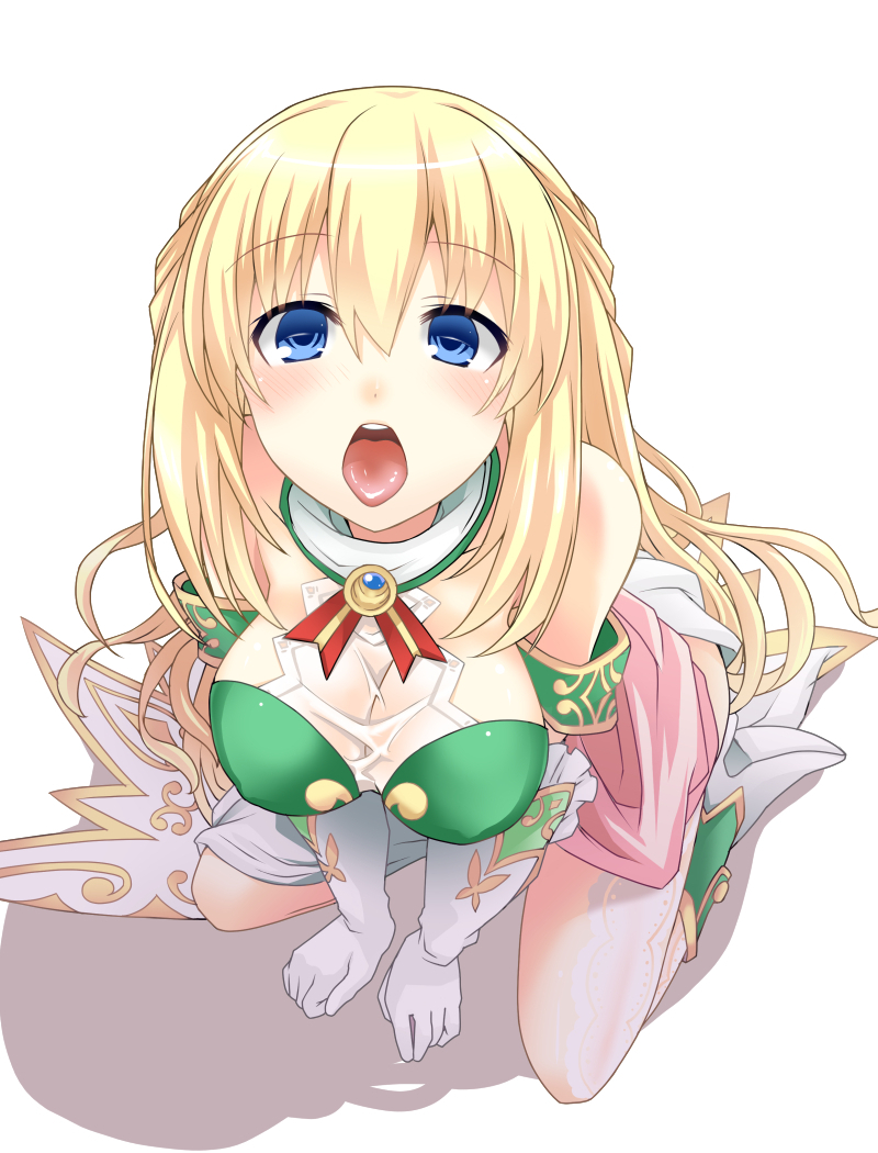1girl, blonde_hair, blue_eyes, blush, breasts, cleavage, closed_eyes, long_hair