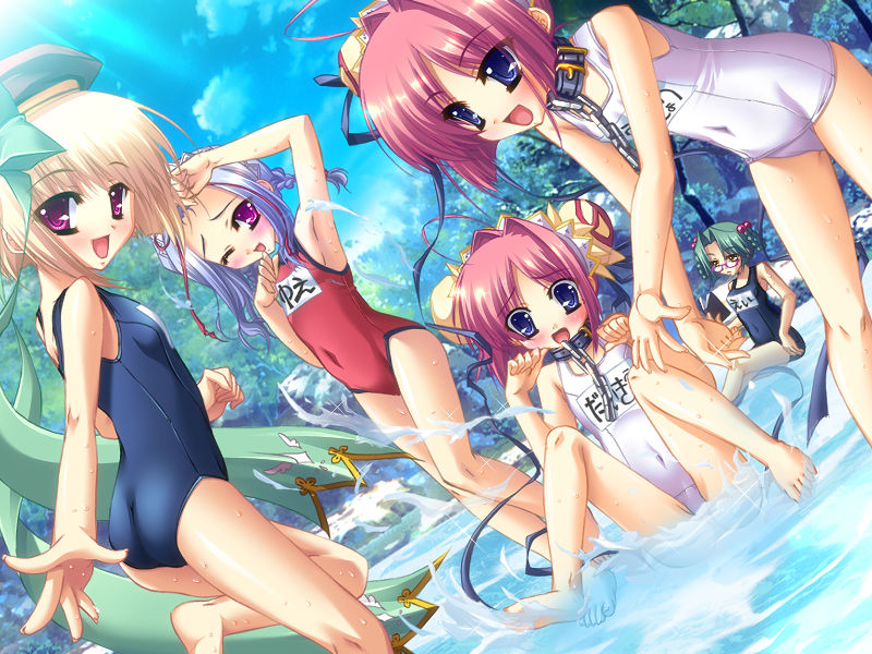 barefoot, blonde_hair, blue_eyes, child, collar, daikyou, flat_chest, game_cg