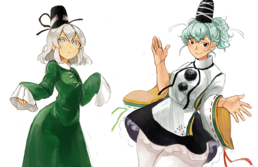 2girls, alternate_hairstyle, cosplay, costume_switch, cowboy_shot, dress, eyebrows, ghost_tail