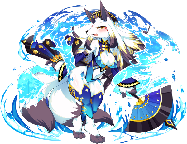 1girl, animal_ears, black_hair, blonde_hair, blush, breasts, cleavage, daji