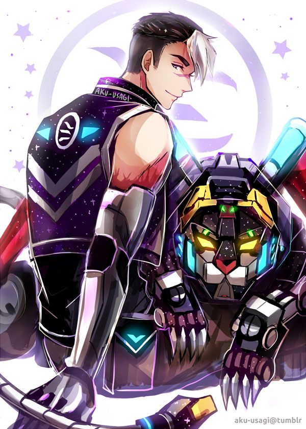 1boy, aku-usagi, artist_name, glowing, glowing_eyes, hyakujuu-ou_golion, kuro-jishi_(golion), looking_back