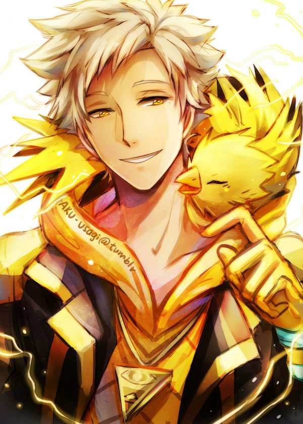 1boy, aku-usagi, artist_name, blonde_hair, closed_eyes, electricity, gloves, hood