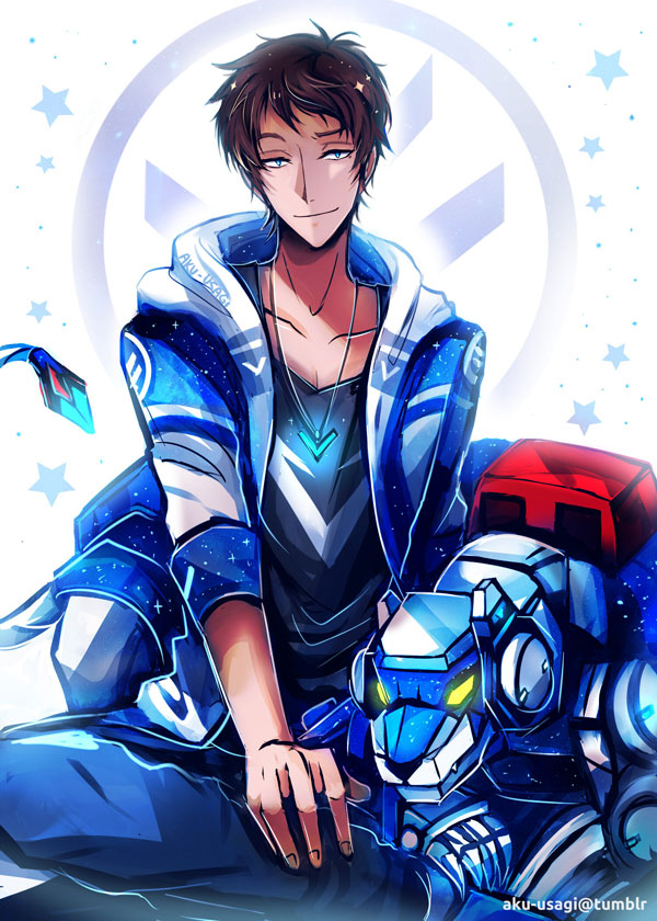 1boy, aku-usagi, ao-jishi, artist_name, blue_eyes, brown_hair, dark_skin, dark_skinned_male