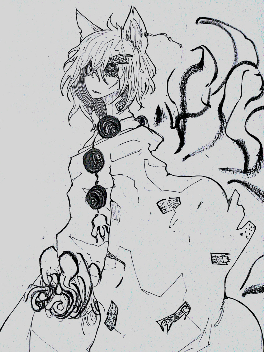 absurdres, al_bhed_eyes, animal_ears, calligraphy_brush_(medium), claws, commentary_request, creepy, earrings