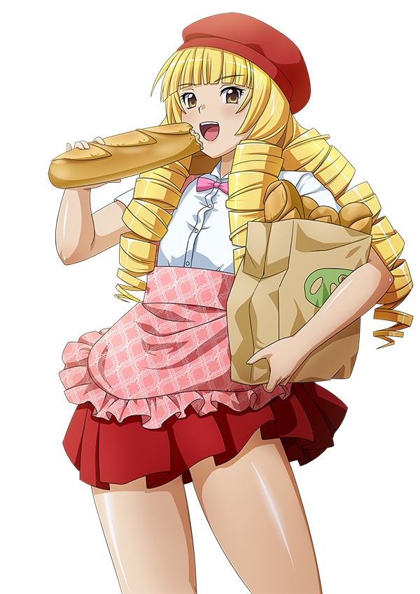 1girl, blonde_hair, bow, bowtie, brown_eyes, cowboy_shot, dress_shirt, drill_hair