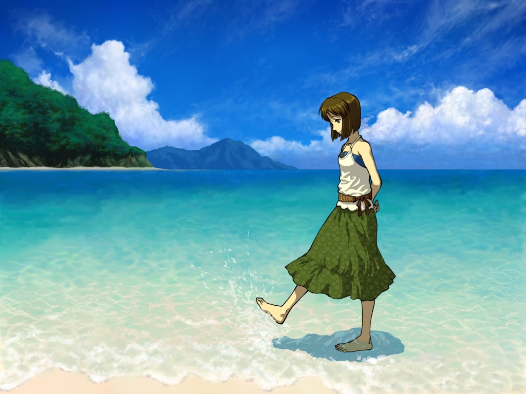 1024x768, beach, brown_hair, feet, hagiwara_yukiho, hill, idolmaster, mountain