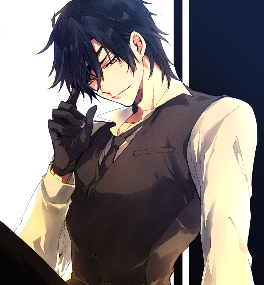 1boy, black_gloves, black_hair, eyepatch, eyepatch_lift, gloves, male_focus, muku_(pixiv3207772)