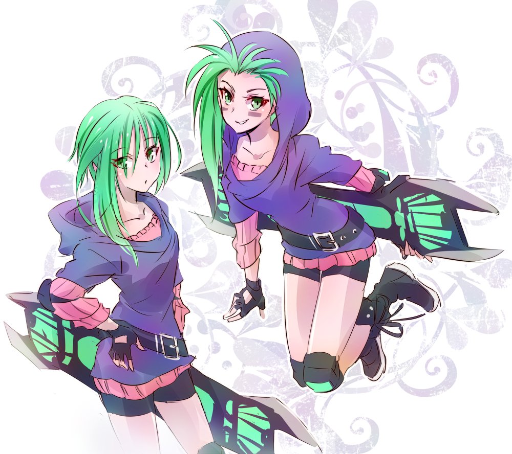 green_eyes, green_hair, hair_down, hood, hoodie, iesupa, reese_chloris, rwby
