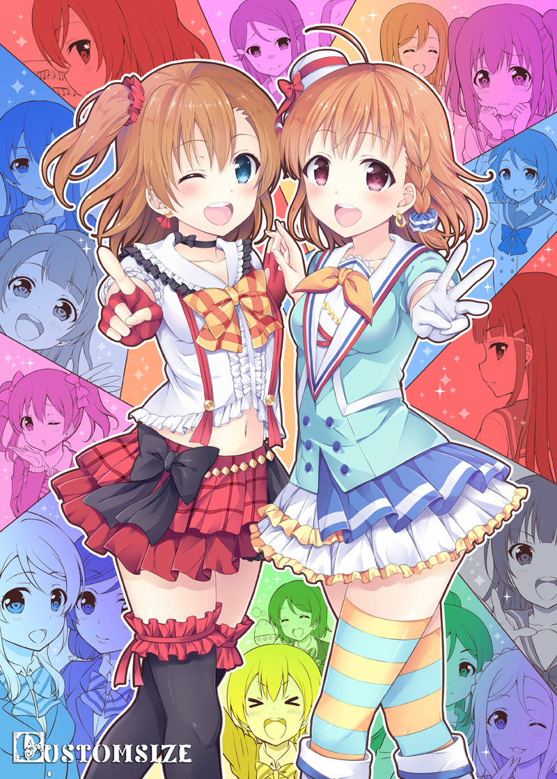 >_<, 6+girls, :d, ;d, ^_^, ahoge, aozora_jumping_heart, ayase_eli