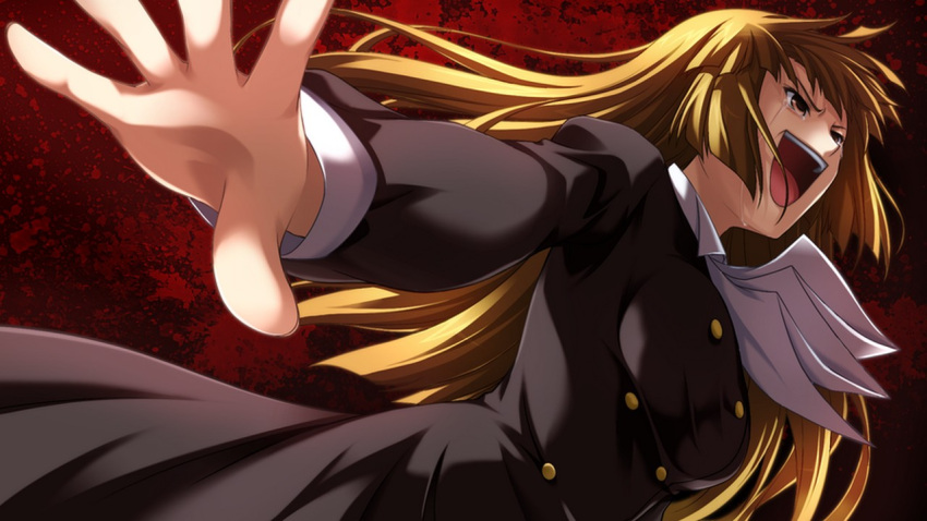 1girl, artist_request, bangs, blunt_bangs, brown_eyes, brown_hair, coat, cravat